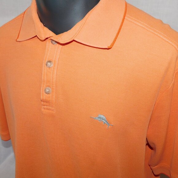 Tommy Bahama Mens L Light Orange Pique knit Short Sleeve Polo Shirt - Picture 3 of 9